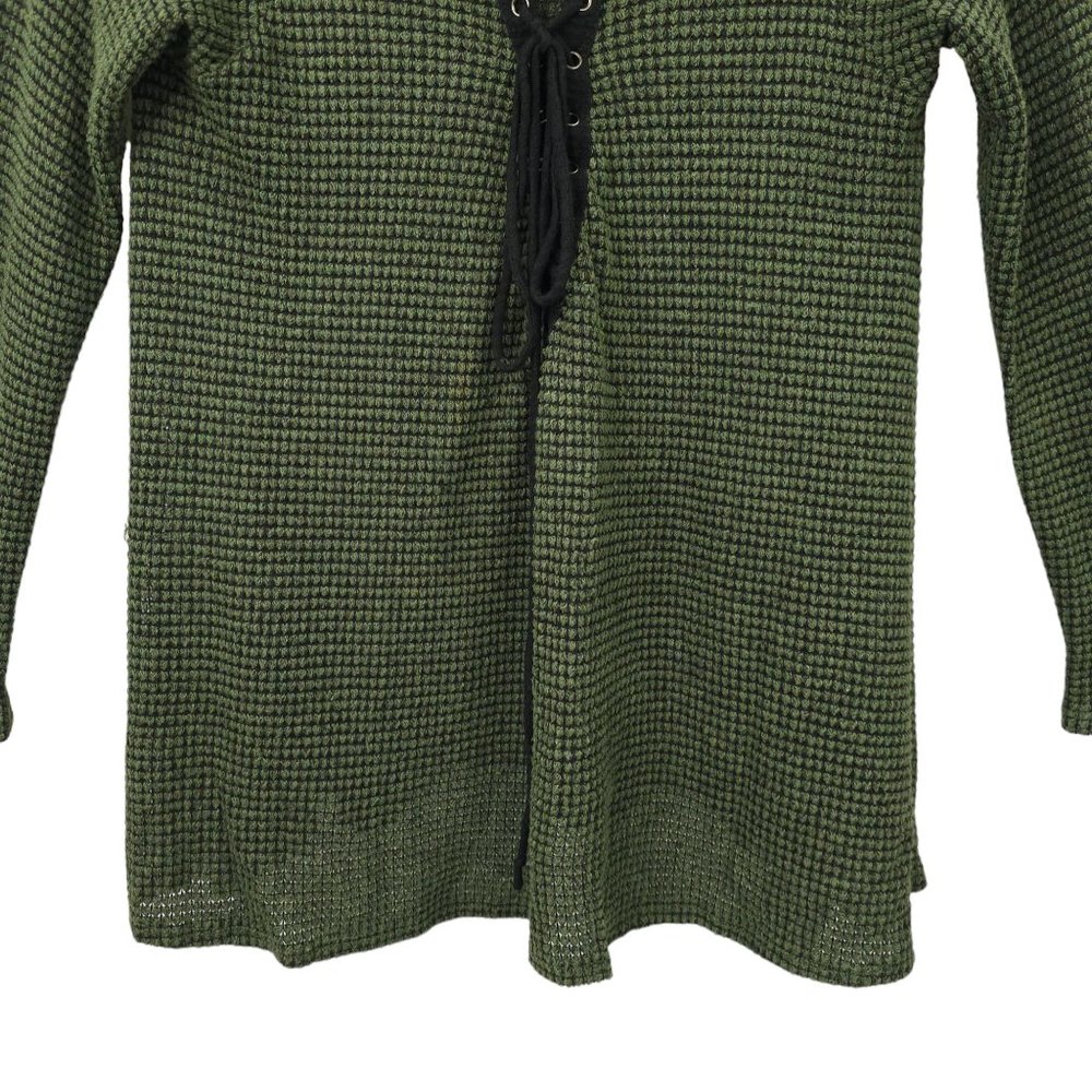 C'isa Hooded Pullover Sweater Womens Size M Green Side Slit Top Long Sleeve - Picture 9 of 15